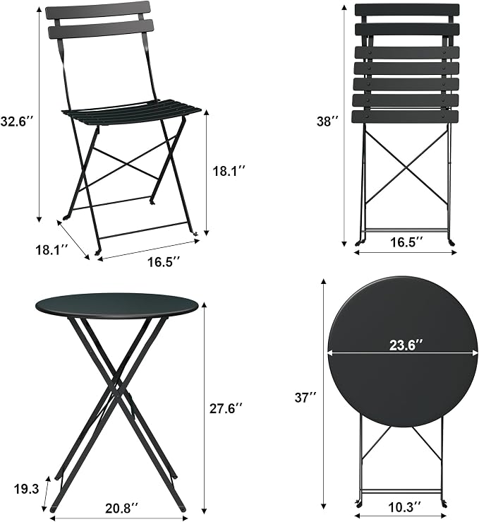 GarveeLife 3-Piece Folding Bistro Set, Foldable Patio Furniture Set - Image 9