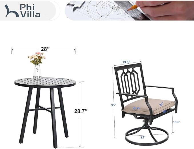 PHI VILLA 3 Piece Outdoor Bistro Set - Image 9
