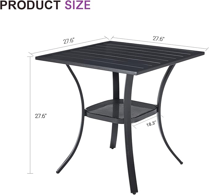 VICLLAX Patio Dining Table, Metal Outdoor Bistro Table 28" Square Table - Image 3