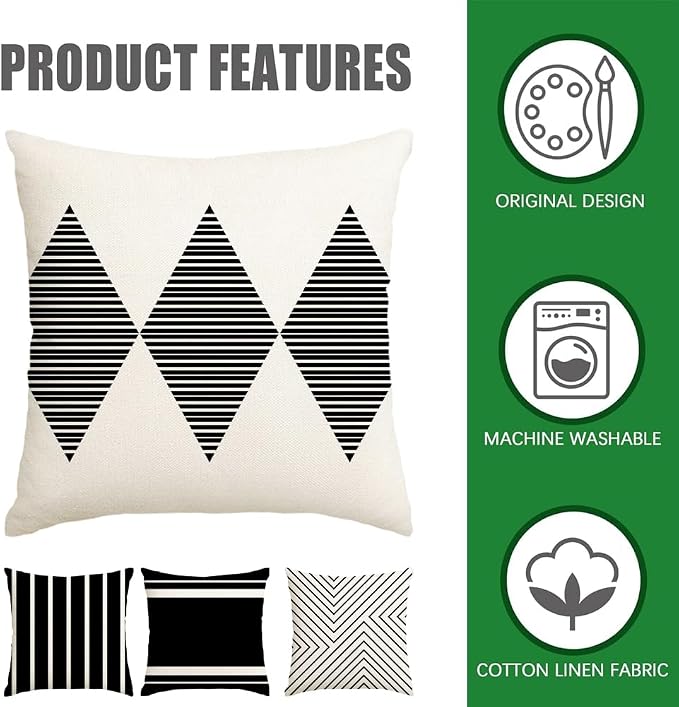 RABUSOFA Outdoor Pillows Waterproof, 18x18 inch Black and White Throw Pillows - Image 6