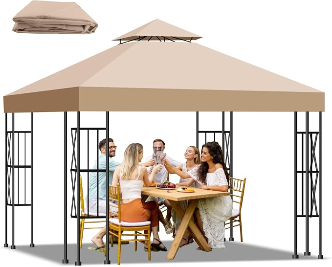 10x10 Canopy Replacement Top Cover Canopy Top Replacement, Double Tier Sunshade by Qdreclod