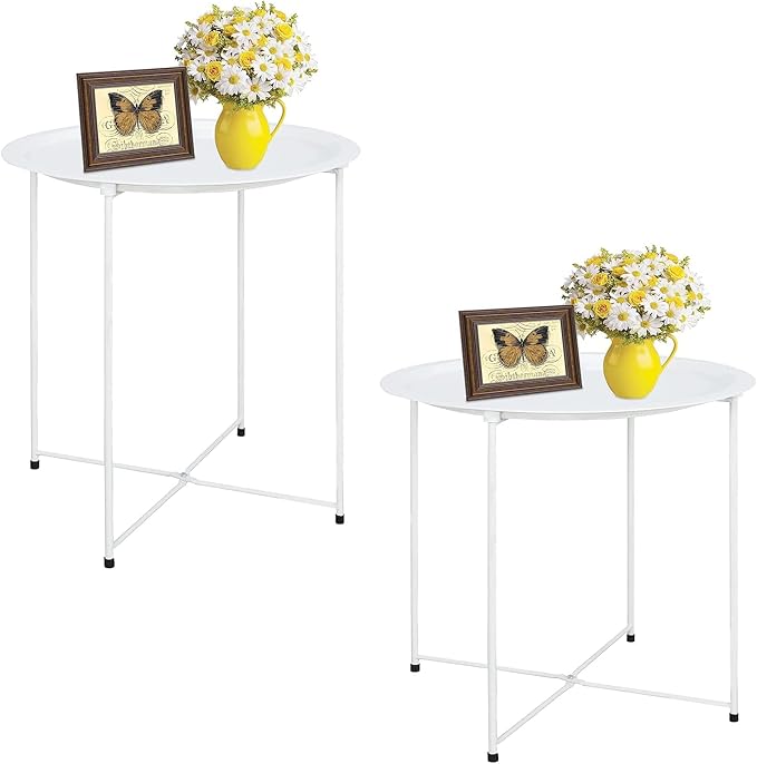 Garden 4 you End Table Metal Side Table Round Folding Tray Cyan Sofa Small by Garden4you