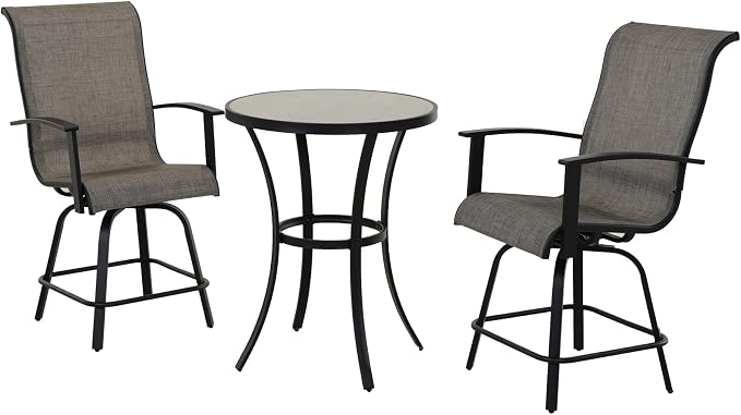 Grand patio 3 Piece Counter Height Patio Bar Set, Modern Round Bar Table and by GrandPatio