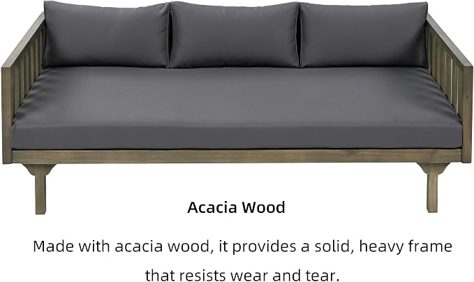 Merax Outdoor 3 Seater Daybed, Acacia Wood Day Bed Couch Sofa - Image 3