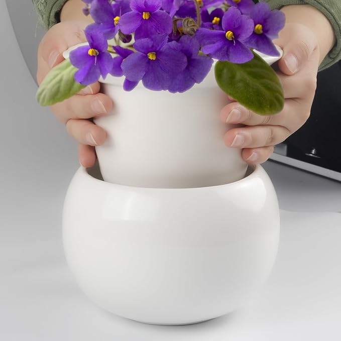 BUYMAX African Violet Pots, 6 inch Ceramic Easy Self Watering Plant Pot - Image 7