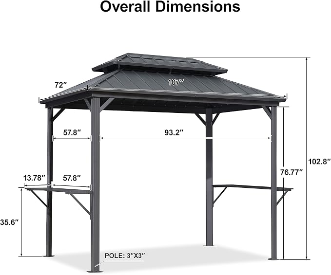 PURPLE LEAF 6' X 9' Hardtop Grill Gazebo - Image 3