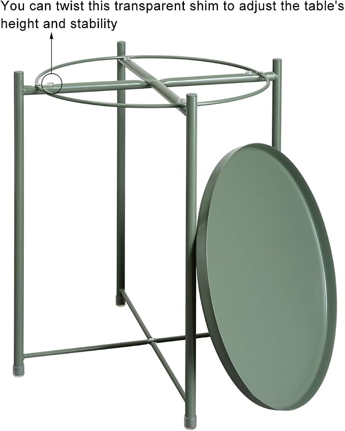 HollyHOME Round Metal Side Table, Outdoor Small Folding Accent Stand - Image 6