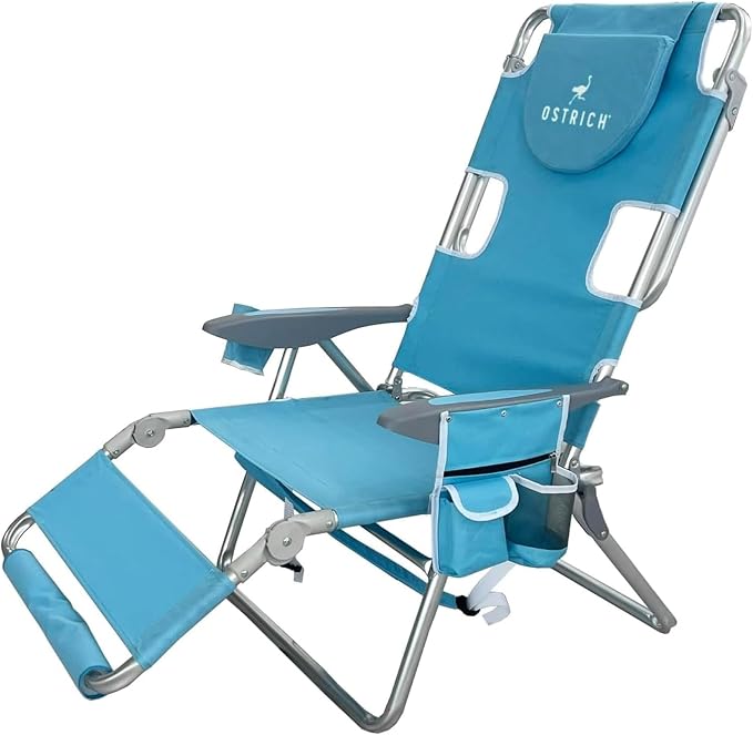 Ostrich Deluxe 3N1 Padded Beach Chair w/Face Cushion & Arm Holes, Light Blue by OstrichProducts