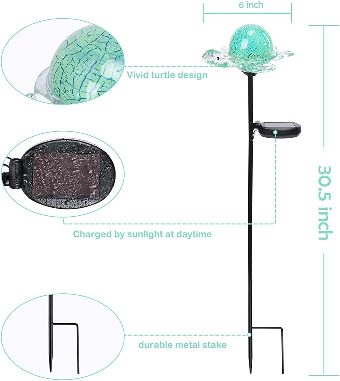Afirst Decorative Solar Lights Outdoor Solar Turtle Stake Lights Hand Blown - Image 3