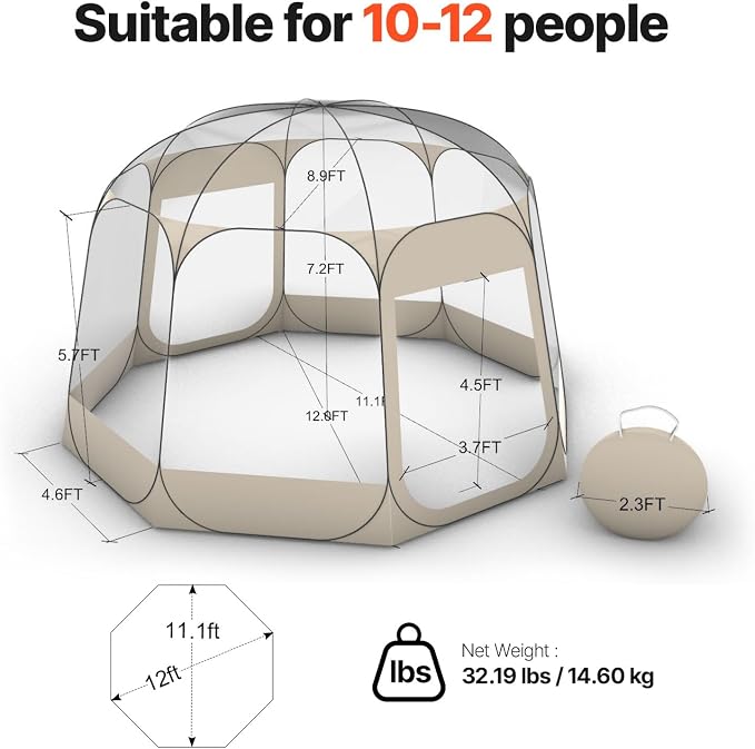 VEVOR Pop up Sports Tent, 8 Sizes Optional Clear Bubble Tent - Image 9