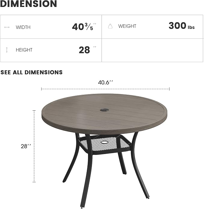 Patio Dining Table for 4, Round Metal Outdoor Table - Image 3