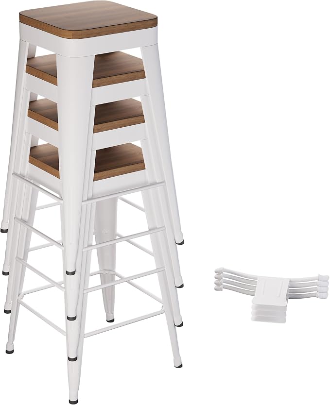 Bar Stools Set of 4 Metal Bar Stool Counter Height Bar Stools White, Modern 24" - Image 6