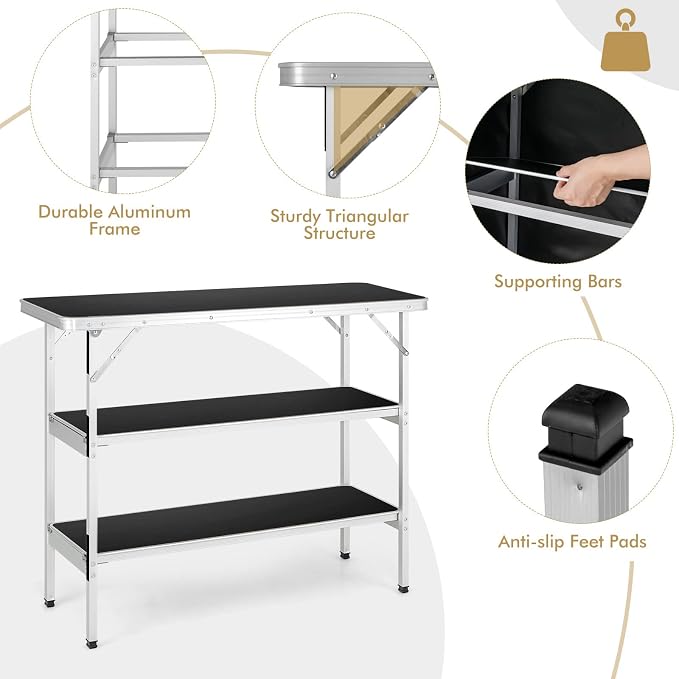COSTWAY Folding Picnic Camping Table, Portable Lightweight Aluminum Table - Image 7