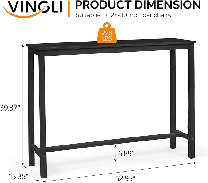 VINGLI Wooden Outdoor Bar Table, Wood Patio Counter Height Table, - Image 3