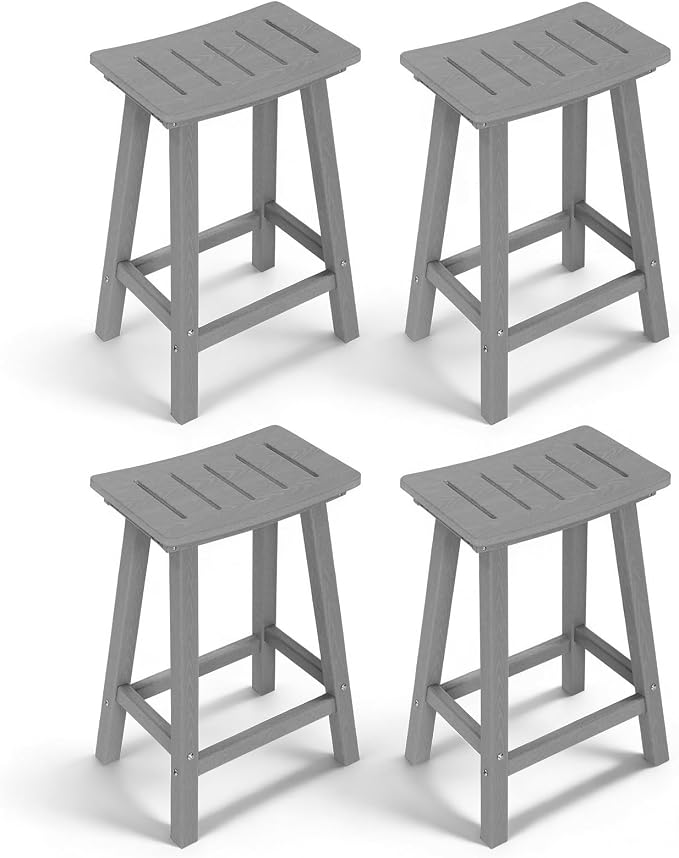 Outdoor Bar Stools Set of 4, 24 Inch All-Weather HDPE Counter Height Chairs by KULAMOONLIFEHOUSE