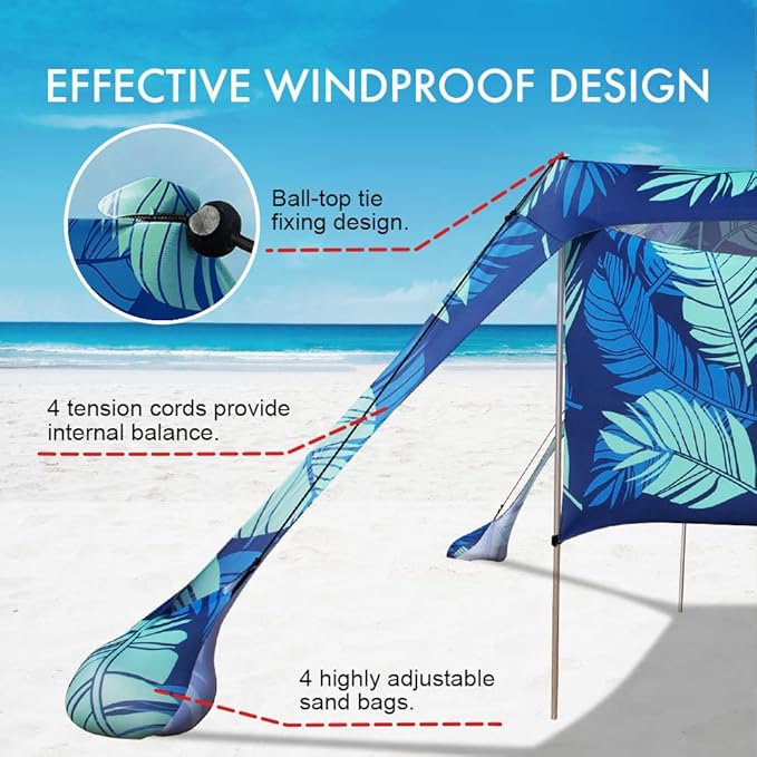 Beach Canopy Tent Shade with Sidewalls 10x10FT, 6.6FT Tall, UPF50+ Sun Shelter - Image 3