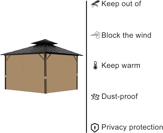 Gazebo Universal Replacement Privacy Curtain, 4-Panels Sidewall - Image 4