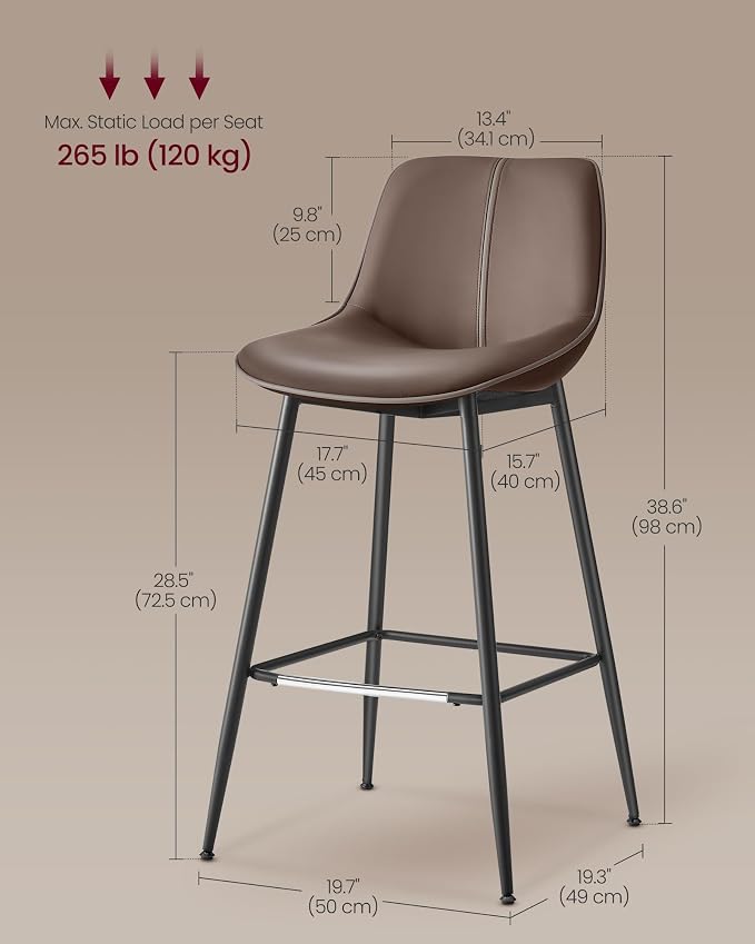 VASAGLE Bar Stools Set of 2, Bar Height Bar Stools - Image 6