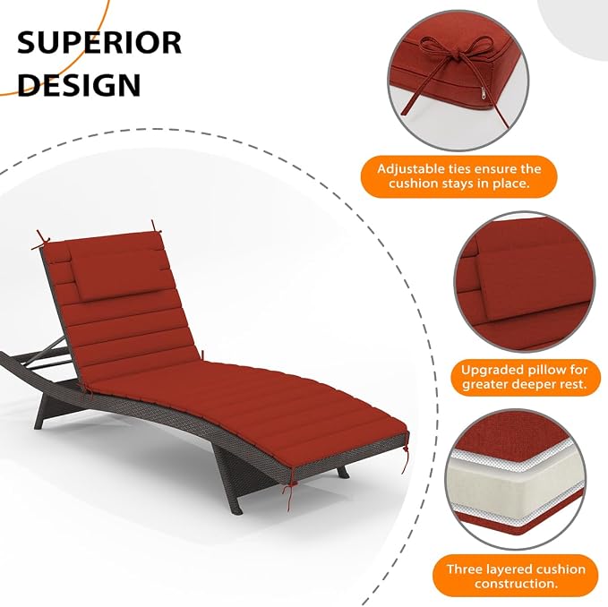 Sundale Outdoor Olefin Quilted Lounge Cushion Set of 4, Patio Foldable Chaise - Image 4