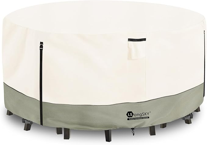 Round Patio Furniture Covers, 600D Heavy Duty Waterproof Outdoor Furniture Cover by LSongSKY