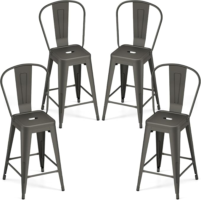 COSTWAY 24'' Metal Bar stools Set of 4, by COSTWAY