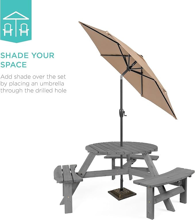 Best Choice Products 6-Person Circular Outdoor Wooden Picnic Table - Image 5