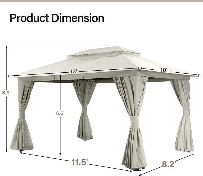 LAUSAINT HOME Semi-Permanent Outdoor Patio Gazebo 10'x13', Heavy Duty Party - Image 3