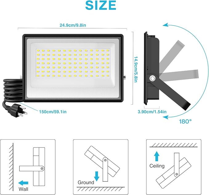 Olafus 2 Pack 150W LED Flood Light Outdoor, 15000LM Super Bright Work Lights - Image 9