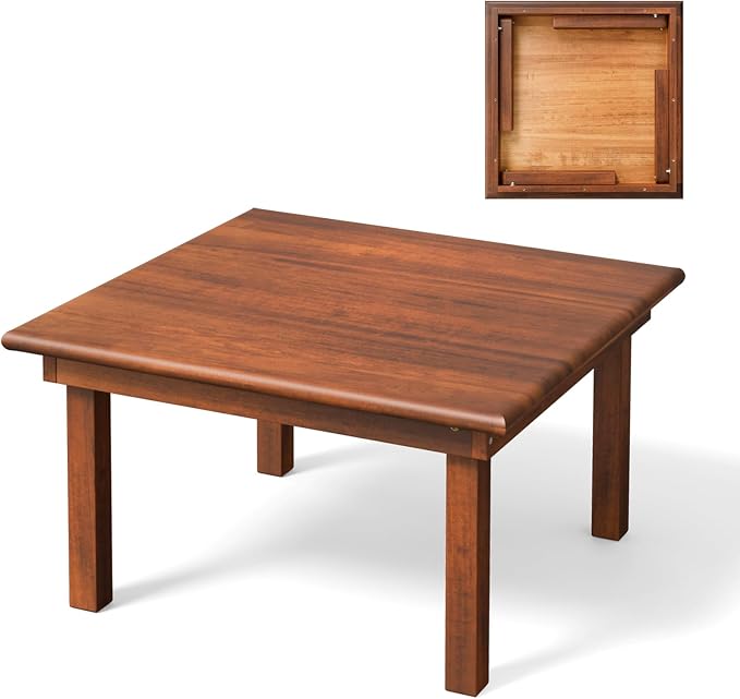 VINGLI Outdoor Folding Coffee Table, Natural Poplar Wood Patio Coffee Table by VINGLI