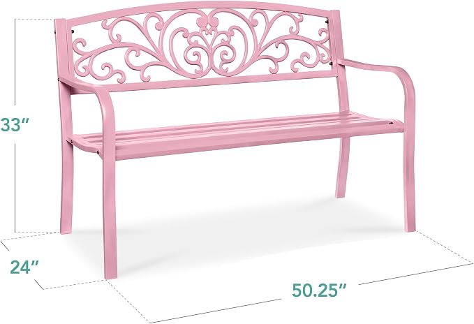 Best Choice Products Outdoor Bench Steel Garden Patio Porch Furniture - Image 2