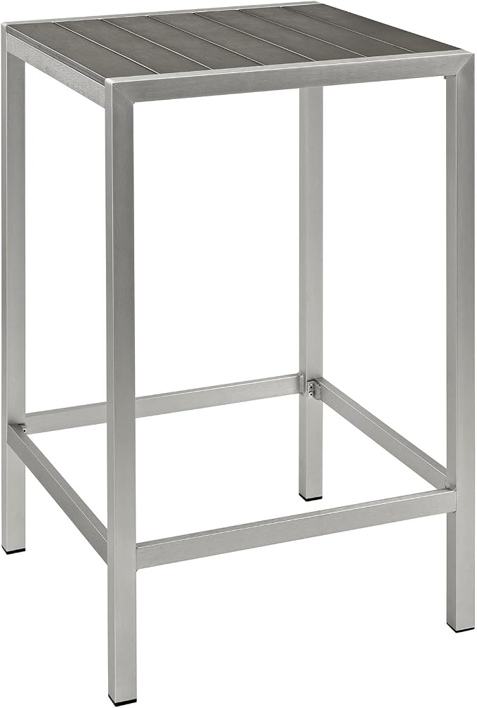 Modway Shore Aluminum Outdoor Patio Square Bar Table in Silver Gray by Modway