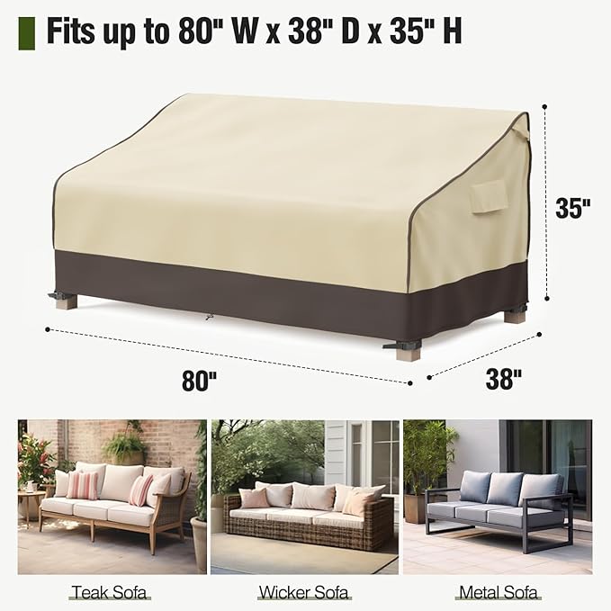 MR. COVER 3-Seater Outdoor Couch Cover Waterproof, 80 Inch Patio Furniture - Image 2