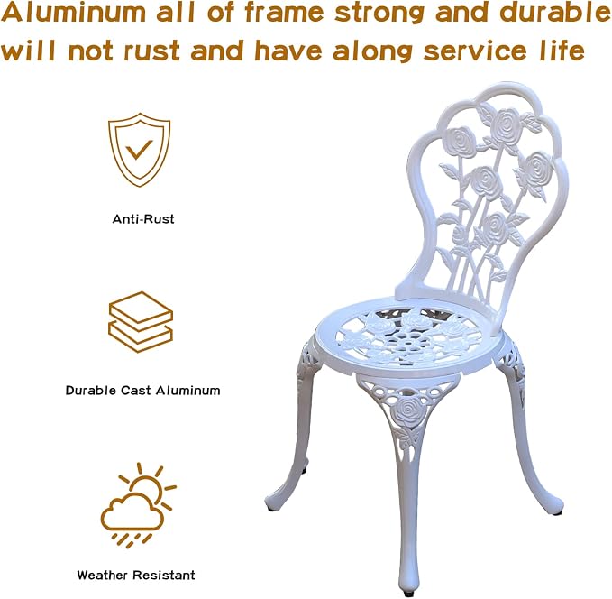 JARDIN DE CENTENNIAL Patio Bistro Set.Rust-Resistant Cast Aluminum Bistro Table - Image 3