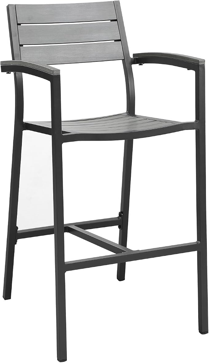 Modway Maine Aluminum Outdoor Patio Two Bar Stools in Brown Gray - Image 2