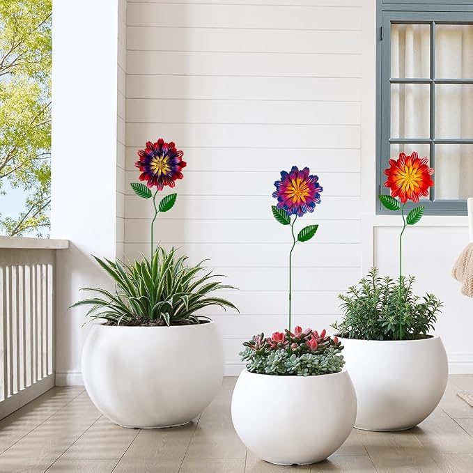 Metal Flowers for Outside, 3 Pack Flowers Decorative Garden Stakes Spring Decor - Image 5