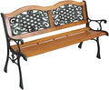 49'' Patio Bench, Outdoor Garden Bench, Cast Iron & Hardwood Structure by Shyneer