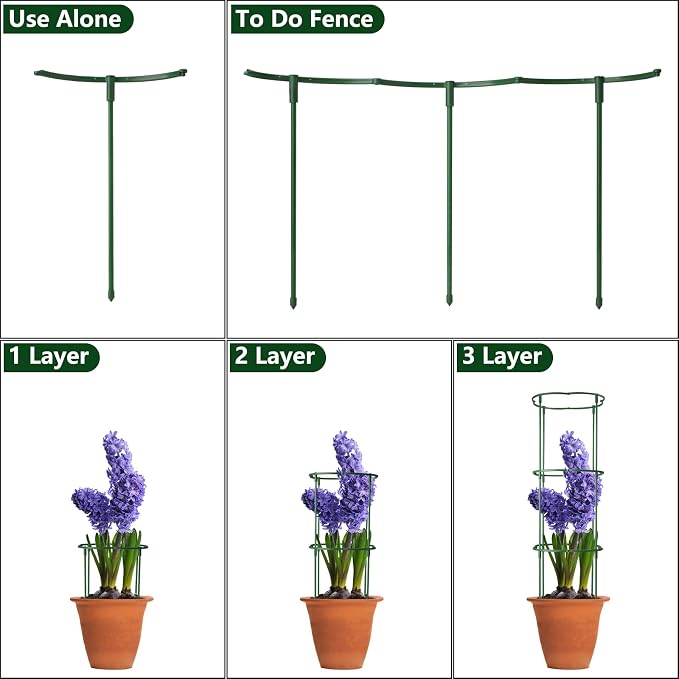12Packs Plant Support Stake Half Round Plant Support, Stackable 3 Tier Garden - Image 4