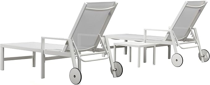 PURPLE LEAF Lounge Chair Outdoor Set 2 Pieces White Aluminum Chaise Lounge - Image 9