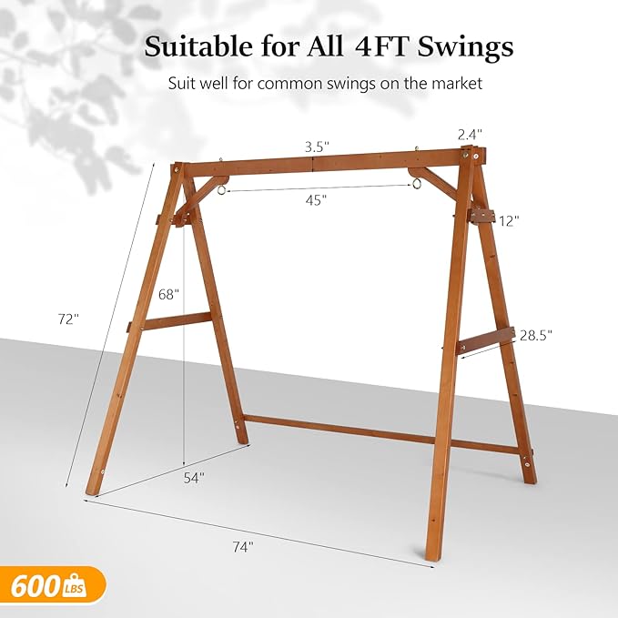 VINGLI 4FT Porch Swing Frame, 660 LBS Capacity Wooden A-Frame Swing Stand - Image 4