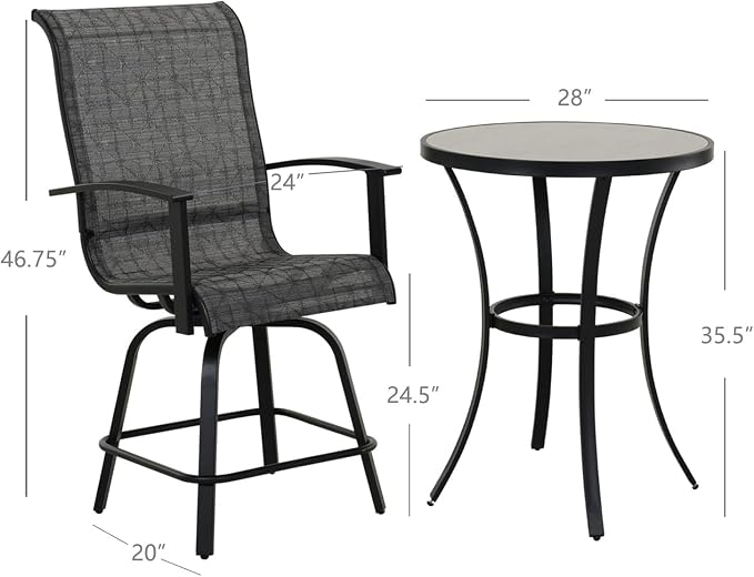 Grand patio 3 Piece Counter Height Patio Bar Set, Modern Round Bar Table and - Image 8
