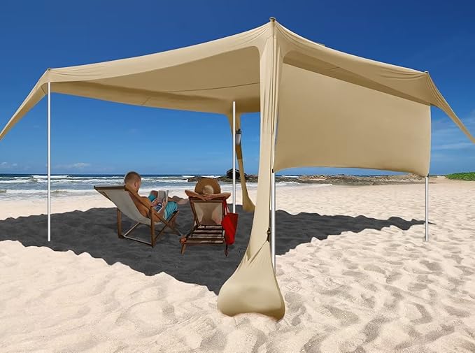 Beach Canopy Tent Shade with Sidewalls 10x10FT, 6.6FT Tall, UPF50+ Sun Shelter by easierhike