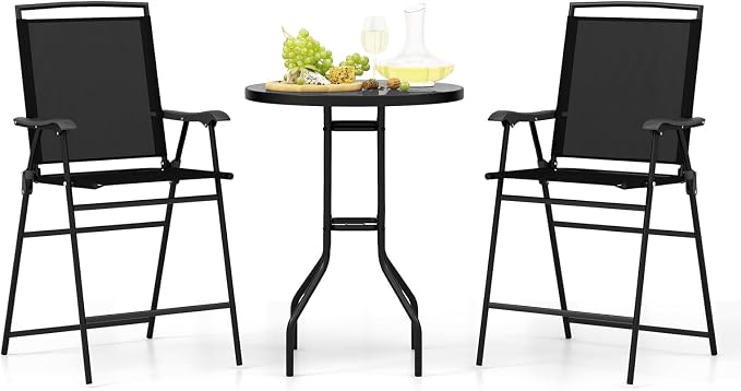 COSTWAY 3 PCS Patio Table and Chairs Set, Bistro Furniture by COSTWAY