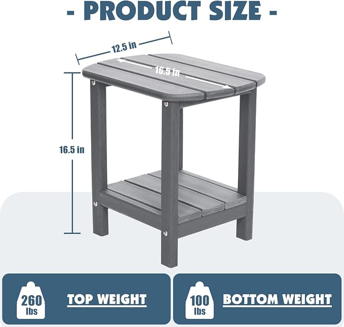 Adirondack Outdoor Side Table, 16.5” HDPE Small Patio Table - Image 3