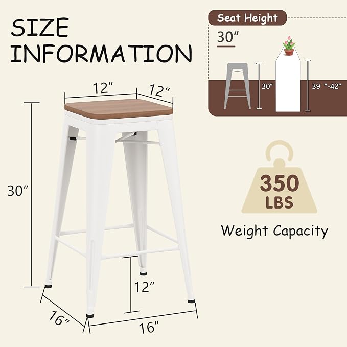 Andeworld Bar Stools Set of 2 Stackable Metal Bar Stools Industrial Bar Height - Image 2