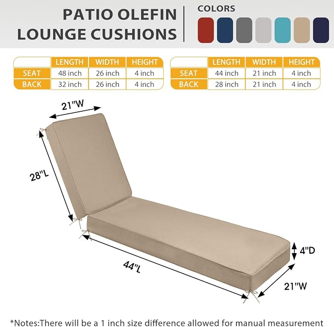 Sundale Outdoor Olefin Chaise Lounge Cushion Set of 2, Water-Resistant Patio - Image 4