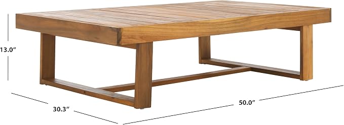 SAFAVIEH Outdoor Collection Duncan Natural Brown Slatted Top Solid Wood Coffee - Image 3