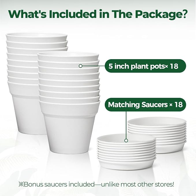 T4U Flower Pots 18-Pack, 5 Inch Plant Pot - Image 6
