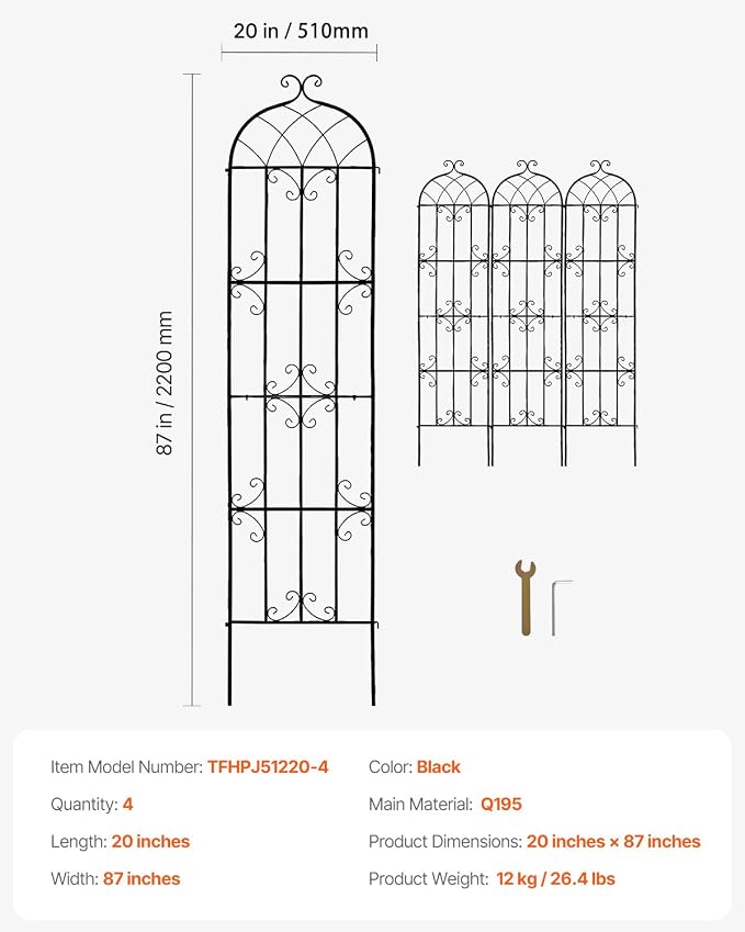 VEVOR Garden Trellis for Climbing Plants, 87 x 20 in, 4 Packs Rustproof Metal - Image 7