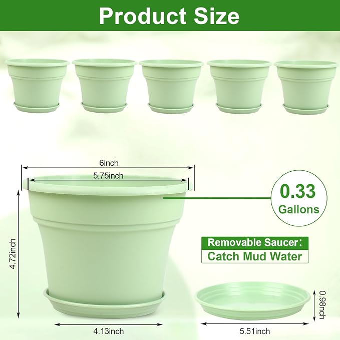 6 Inch Plastic-Flower Pot-for-Indoor Plants, 6 Pack Outdoor Plant Pots - Image 3