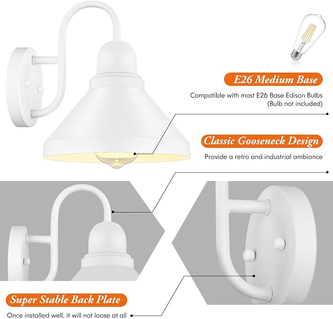 Brightever Gooseneck Outdoor Wall Lanterns, Anti-Rust Outside Barn Wall Mount - Image 3